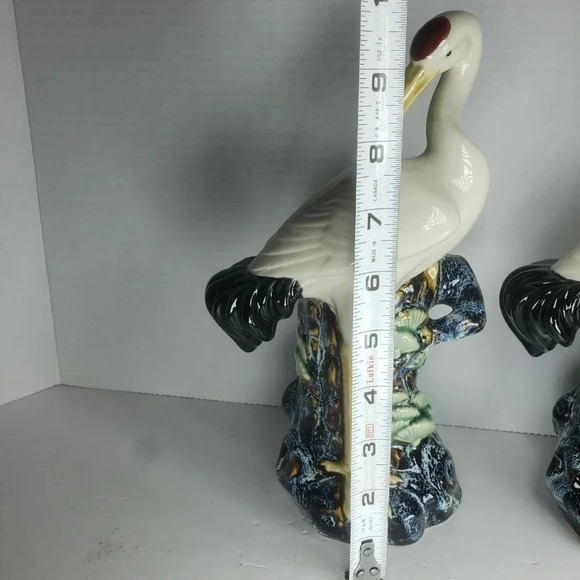 VTG,Majolica Marsh  Egret Birds set of 2 Stork/Heron Vase. - Picture 13 of 13